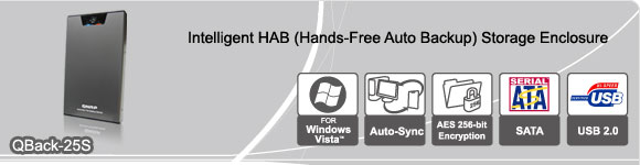 QBack-25S Intelligent HAB (Hands-Free Auto Backup) Storage Enclosure � a vers�o SATA