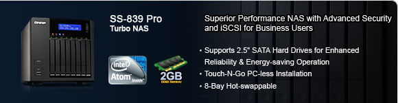 Turbo NAS SS-839 Pro é o servidor de armazenamento conectado à rede com 8 baias, HDD 2.5" SATA