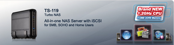 TS-119 Turbo NAS é a próxima geração Turbo NAS de um gabinete QNAP com iSCSI
