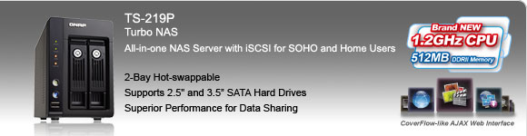 O Turbo NAS TS-219P � o servidor com duas baias de armazenamento conectado � rede com iSCSI