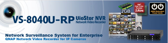 VS-8040U-RP VioStor NVR (Network Video Recorder) da QNAP é o sistema de vigilância de rede high-end com 8 baias e chassis de 2U